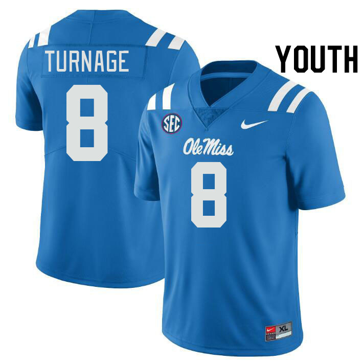 Youth #8 Brandon Turnage Ole Miss Rebels College Football Jerseys Stitched-Power Blue